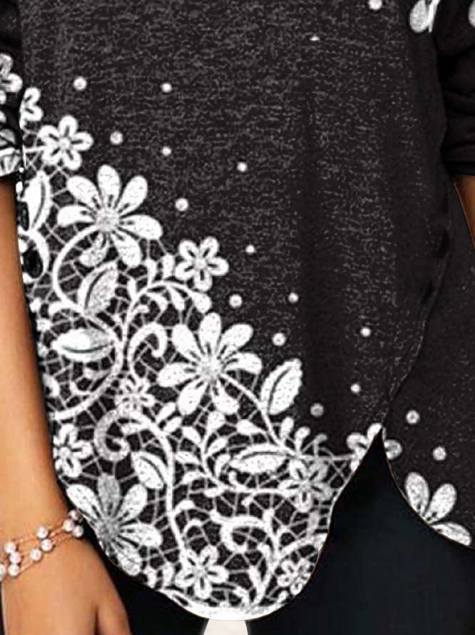 Casual Positioning Floral Design Long Sleeve Knit Top