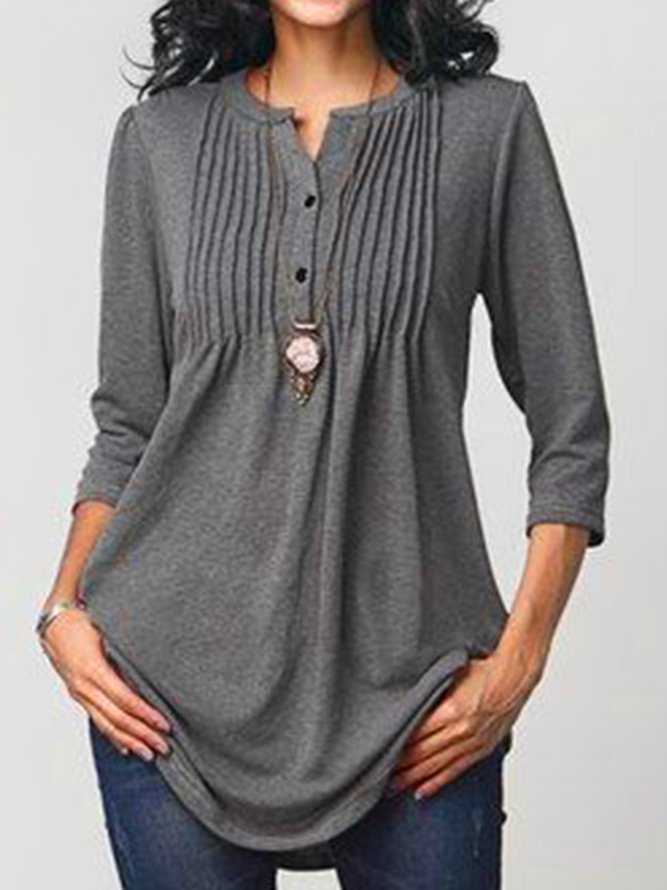 Casual V Neck Buttoned Tunic