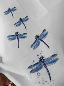 Casual Dragonfly Print V-Neck Long Sleeve Knit Sweatshirt