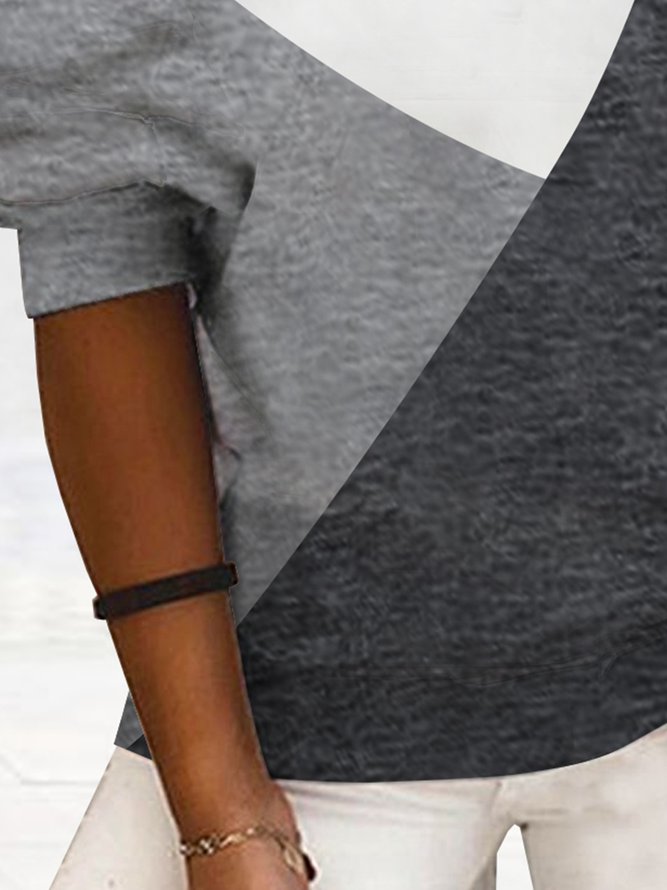 Crew Neck Plain Color Block Zipper Loose Hoodie & Sweatshirt