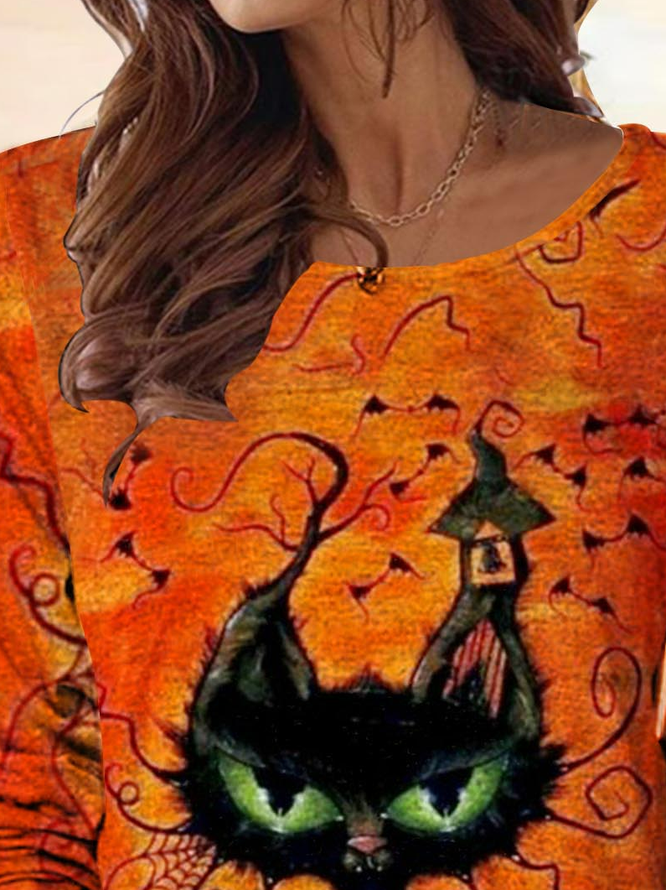 Women Casual Autumn Cat Loose Halloween Long sleeve Tunic