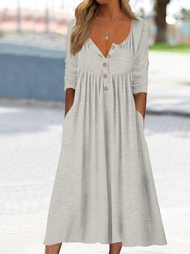 Women Plain Simple Autumn Natural Micro-Elasticity Daily Jersey Midi Long sleeve Dress
