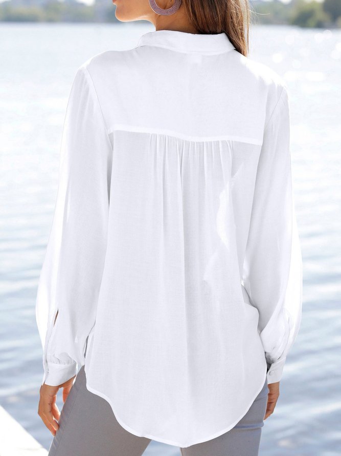 Stand Collar Loose Plain Blouse