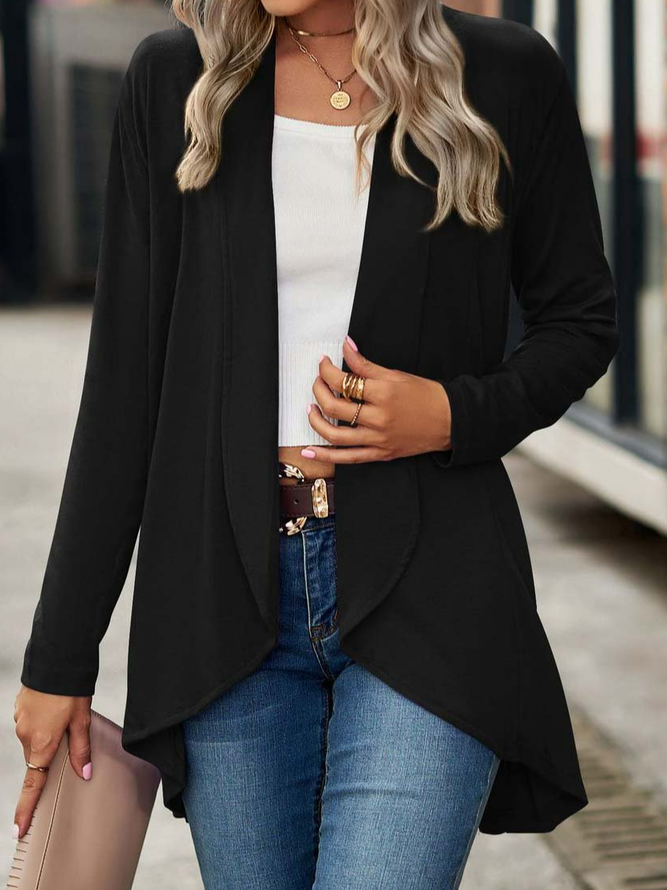 Wrap Loose Casual Plain Open Front Cardigan