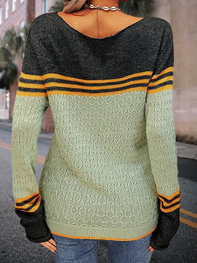 Casual Color Block Regular Fit Sweater