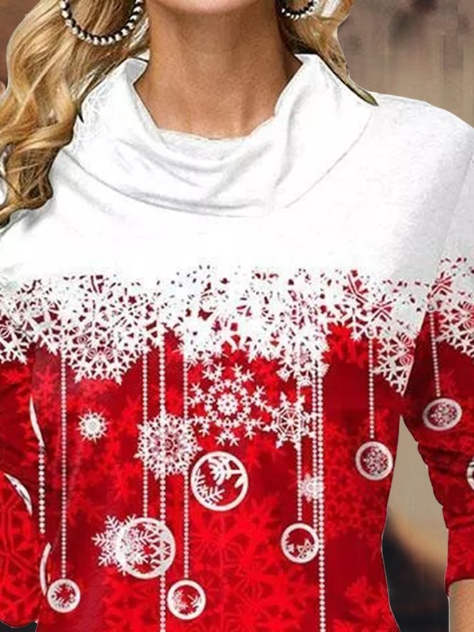 Christmas Print Long Sleeve Red White Sweatshirt