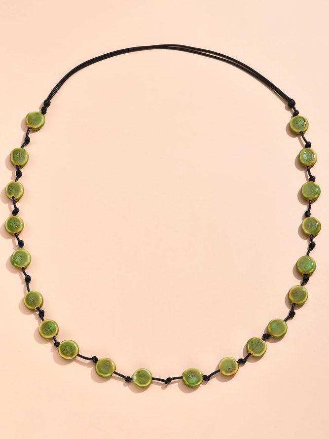 Vintage Ethnic Ceramic Gradient Flat Bead Long Necklace Sweater Chain Dress Necklace