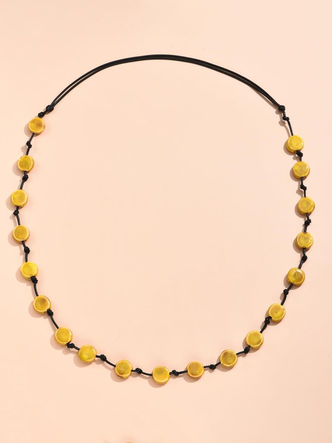 Vintage Ethnic Ceramic Gradient Flat Bead Long Necklace Sweater Chain Dress Necklace