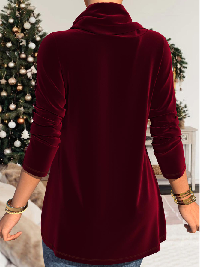 Christmas Wine Red Velvet Stitching Sequin Sweatshirt