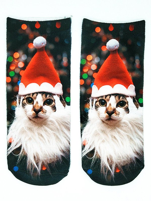 Christmas 3D Cat Pattern High Stretch Cotton Socks Festive Party Decorations