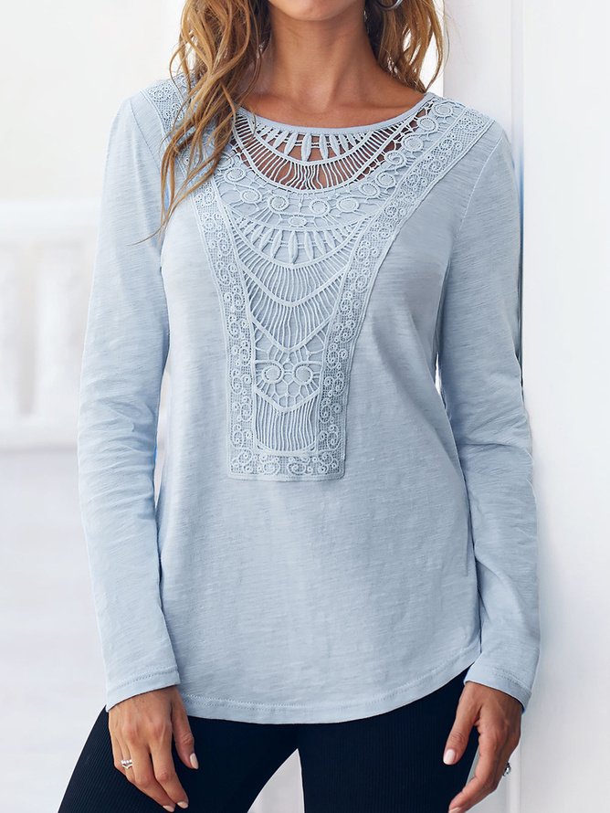 Casual Lace Crew Neck T-Shirt