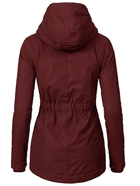 Women Hood Fleece Chunky Jacket Zipper Button Outerwear Winter Warm Parka