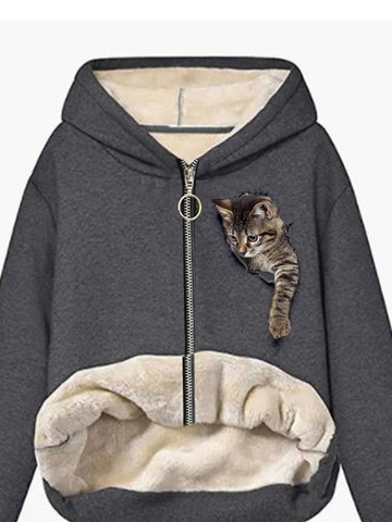 Casual Hoodie Cat Regular Fit Jacket