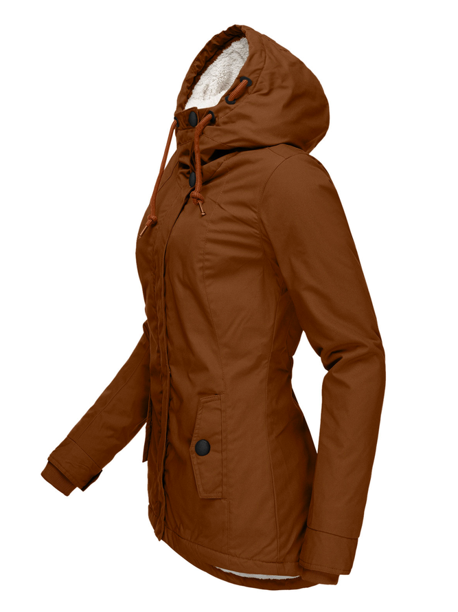 Women Hood Fleece Chunky Jacket Zipper Button Outerwear Winter Warm Parka