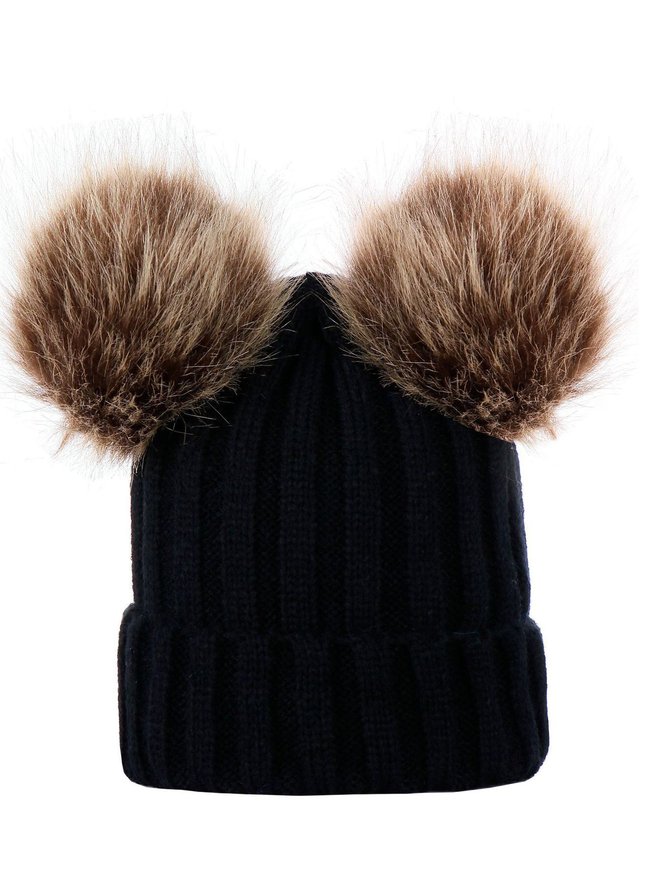 Casual Retro Twist Knit Big Ball Beanie Autumn Winter Thickened Warm Accessories
