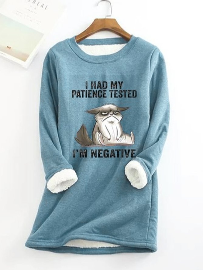 Women I Had My Patience Tested I'm Negative Cat Png Fun Fleece Thermal Sweatshirt
