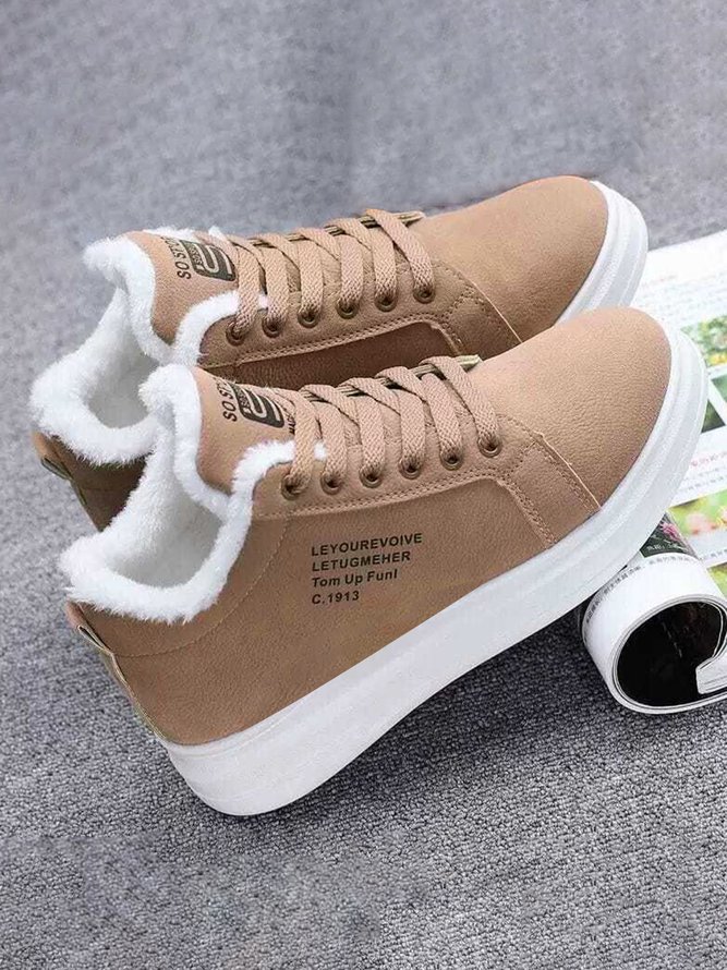 Text-print Warm Lined Lace-Up Sneakers