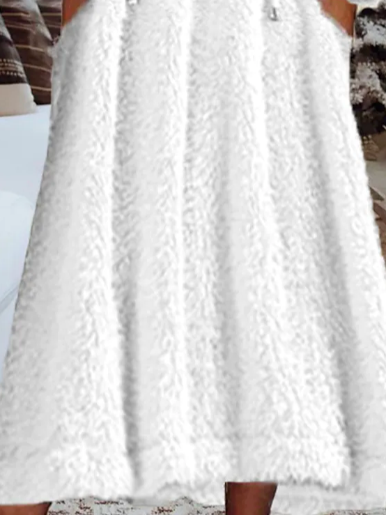 Loose Drawstring Fluff/Granular Fleece Fabric Hoodie Casual Dress