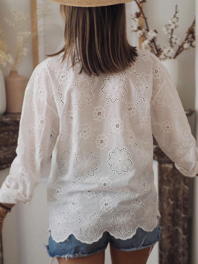 Cotton and Linen Embroidered Floral Button Resort Shirt
