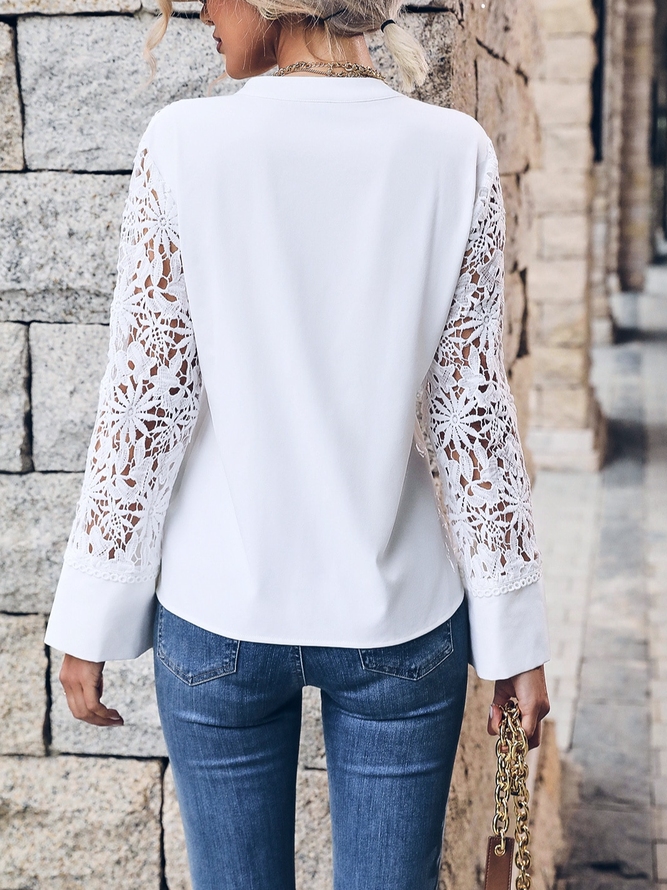 Lace Stand Collar Casual Top