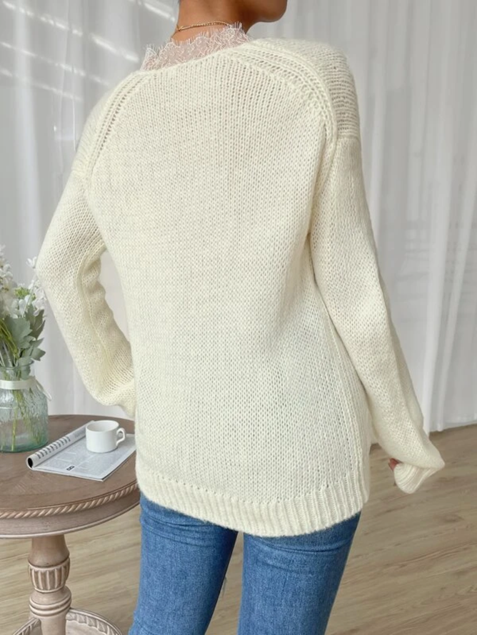 Lace V Neck Regular Fit Casual Sweater