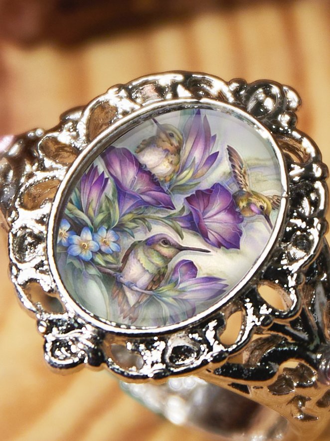 Vintage Hummingbird Floral Time Stone Ring Bohemian Ethnic Jewelry