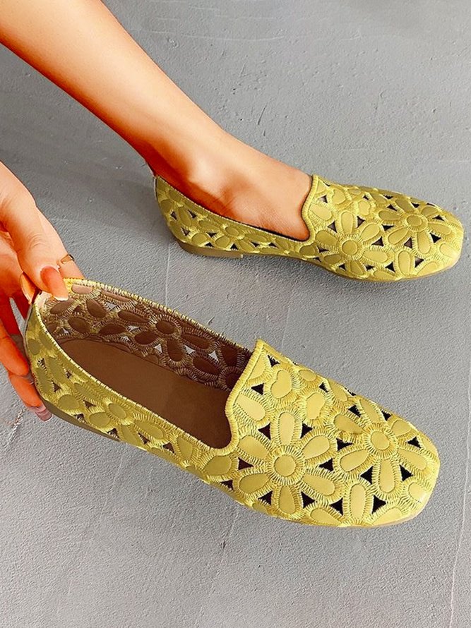 Floral Embroidered Slip On Casual Soft Loafers Fashion Shoes