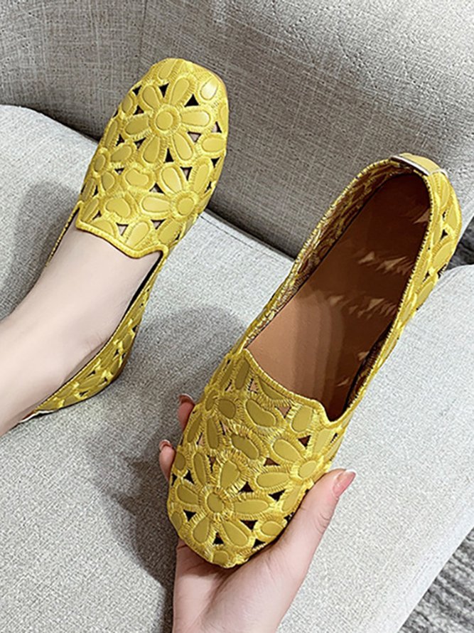 Floral Embroidered Slip On Casual Soft Loafers Fashion Shoes