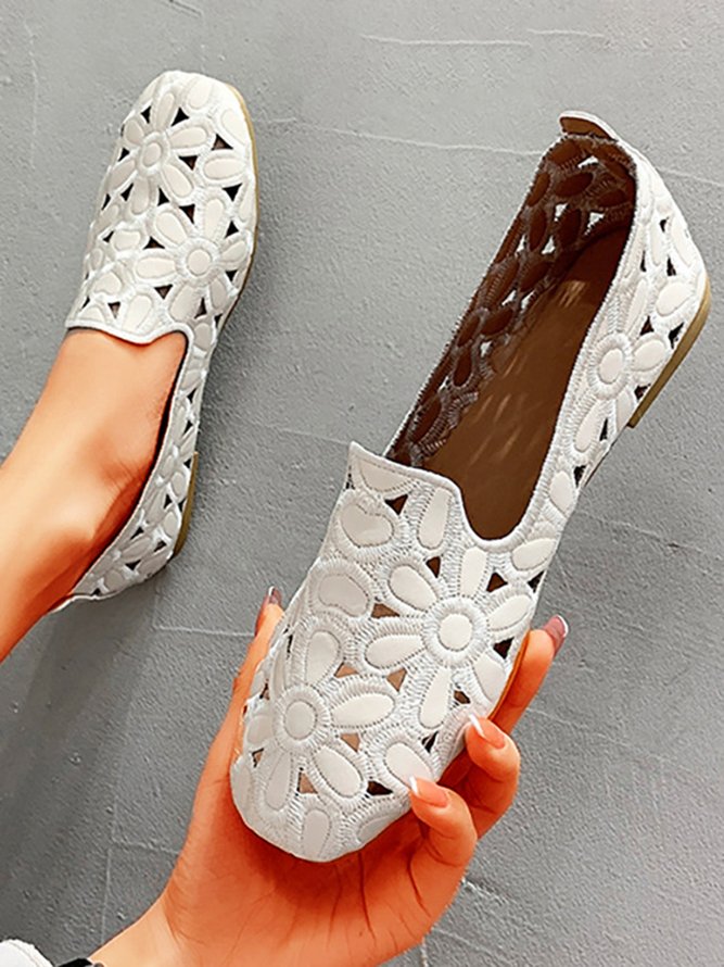 Floral Embroidered Slip On Casual Soft Loafers Fashion Shoes