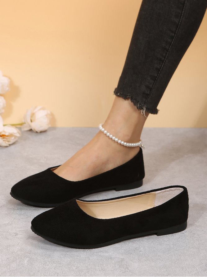 Simple Style Plain Color Faux Suede Flat Shallow Shoes