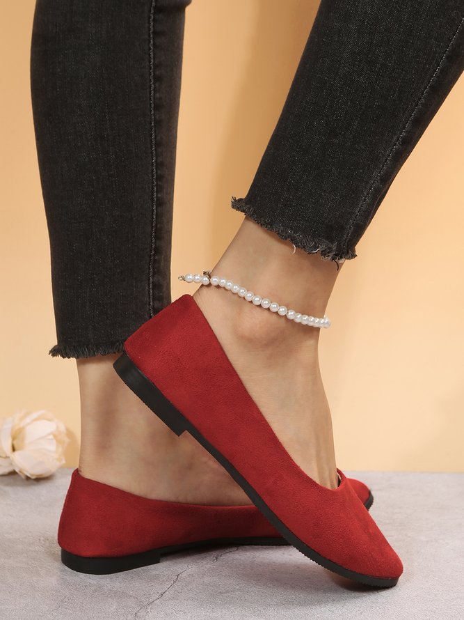 Simple Style Plain Color Faux Suede Flat Shallow Shoes