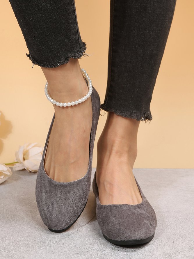 Simple Style Plain Color Faux Suede Flat Shallow Shoes