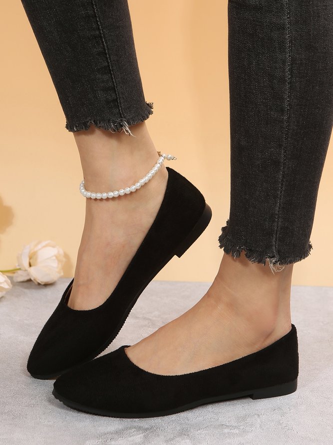 Simple Style Plain Color Faux Suede Flat Shallow Shoes