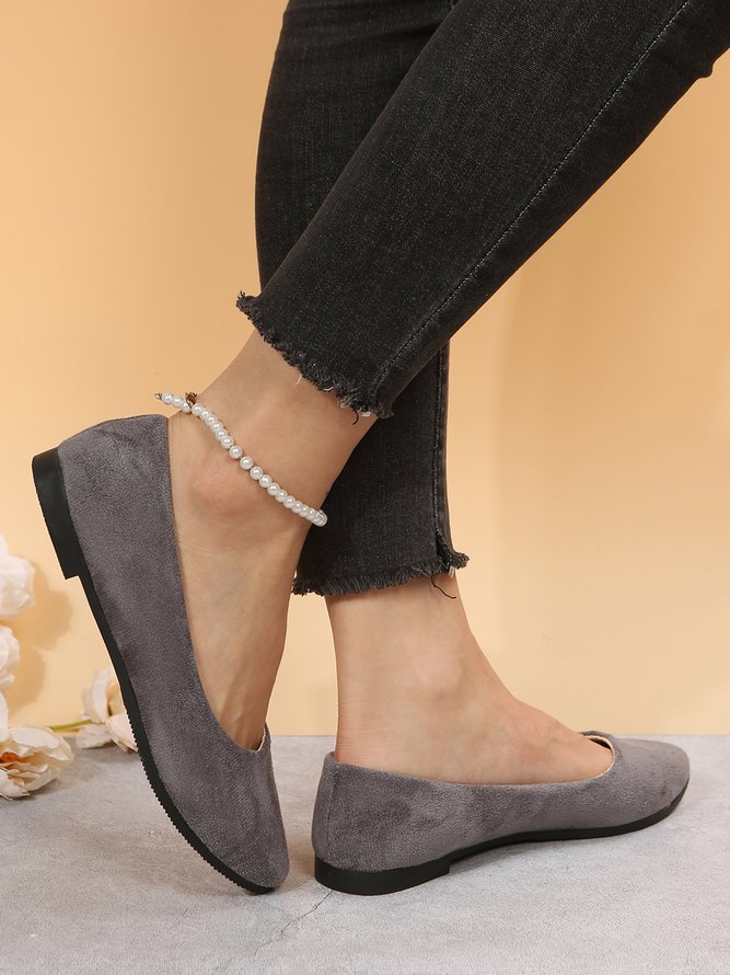 Simple Style Plain Color Faux Suede Flat Shallow Shoes