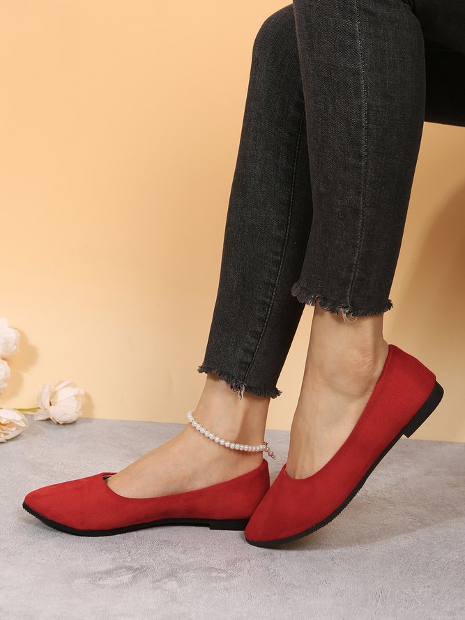 Simple Style Plain Color Faux Suede Flat Shallow Shoes