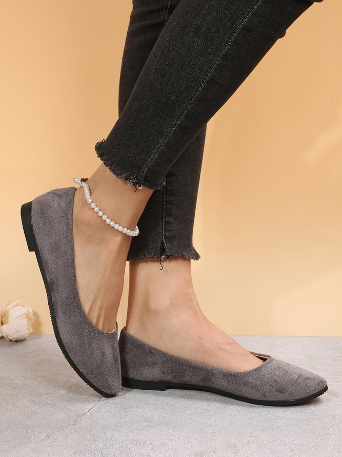 Simple Style Plain Color Faux Suede Flat Shallow Shoes