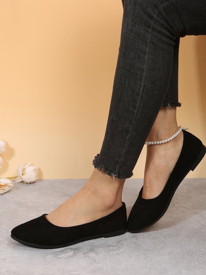 Simple Style Plain Color Faux Suede Flat Shallow Shoes