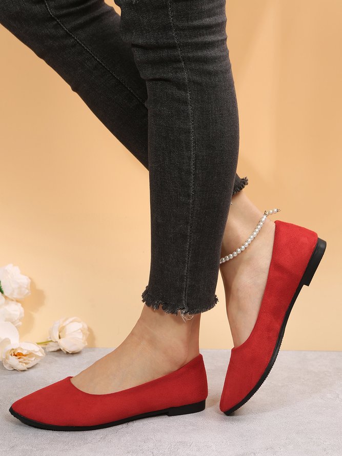 Simple Style Plain Color Faux Suede Flat Shallow Shoes