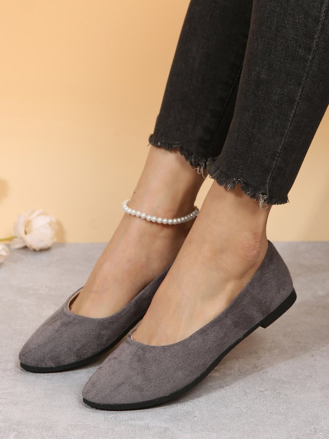 Simple Style Plain Color Faux Suede Flat Shallow Shoes