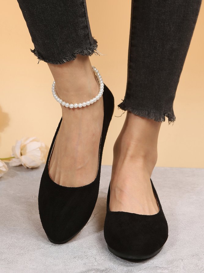 Simple Style Plain Color Faux Suede Flat Shallow Shoes