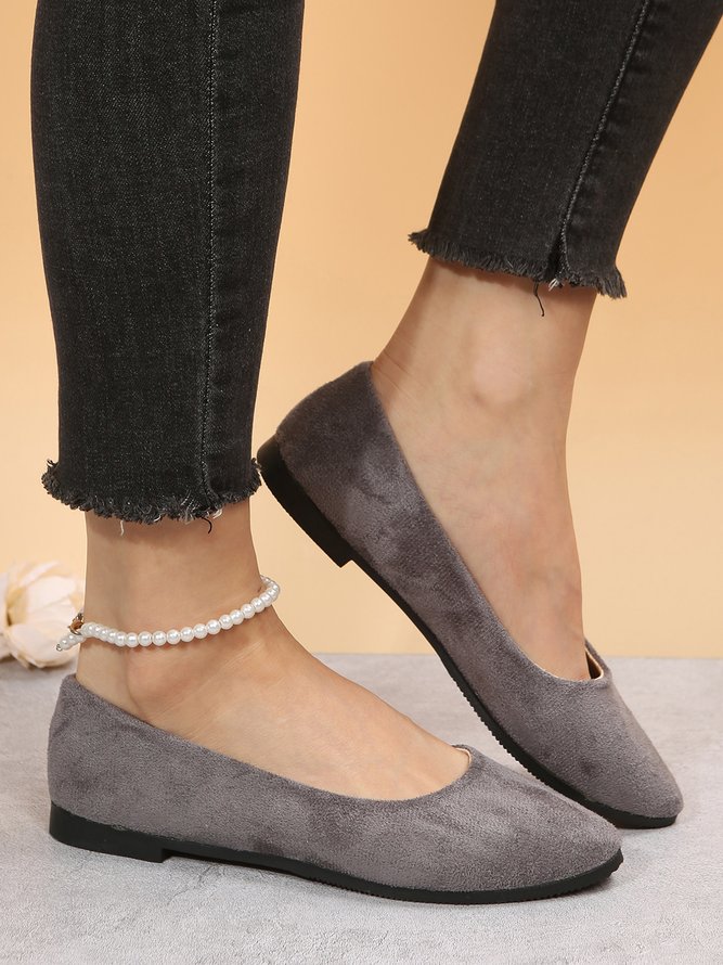 Simple Style Plain Color Faux Suede Flat Shallow Shoes