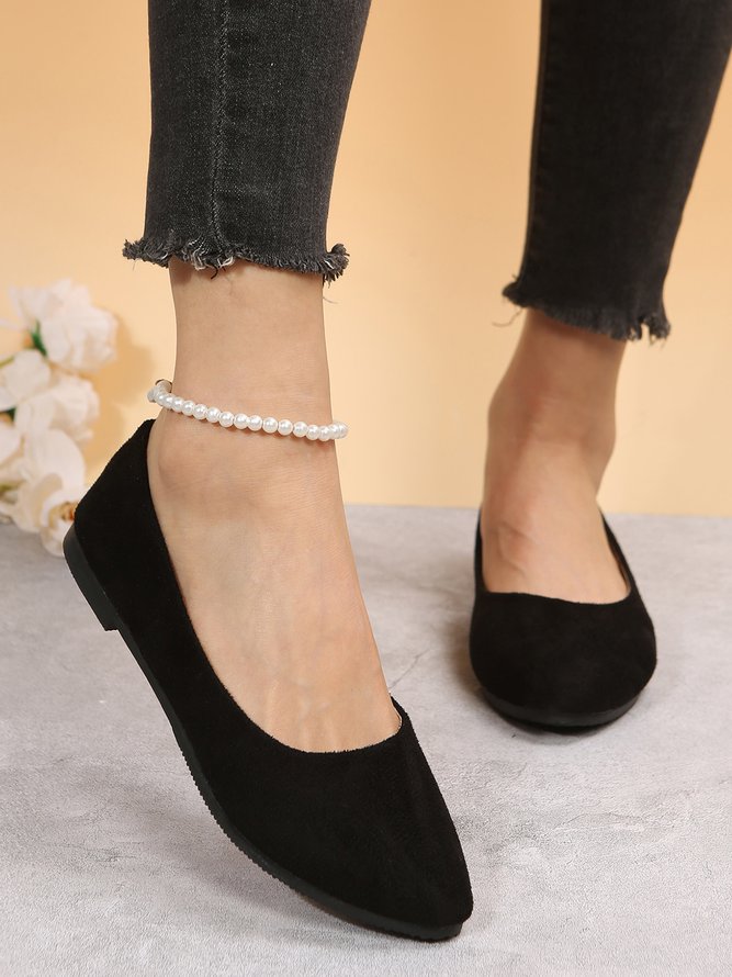 Simple Style Plain Color Faux Suede Flat Shallow Shoes