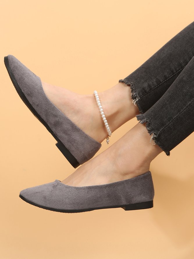 Simple Style Plain Color Faux Suede Flat Shallow Shoes
