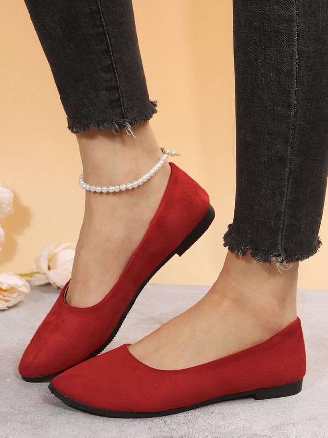 Simple Style Plain Color Faux Suede Flat Shallow Shoes
