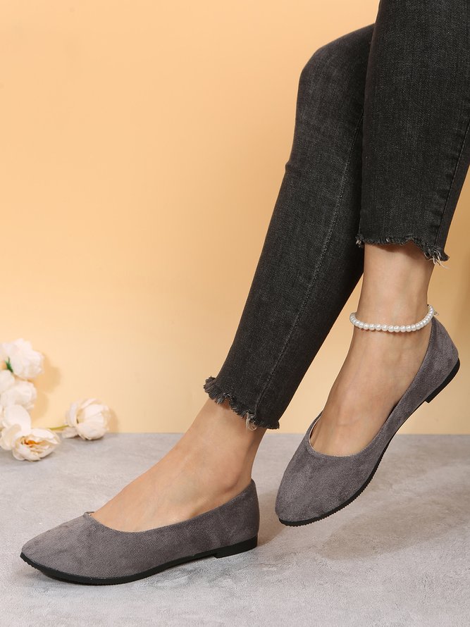Simple Style Plain Color Faux Suede Flat Shallow Shoes
