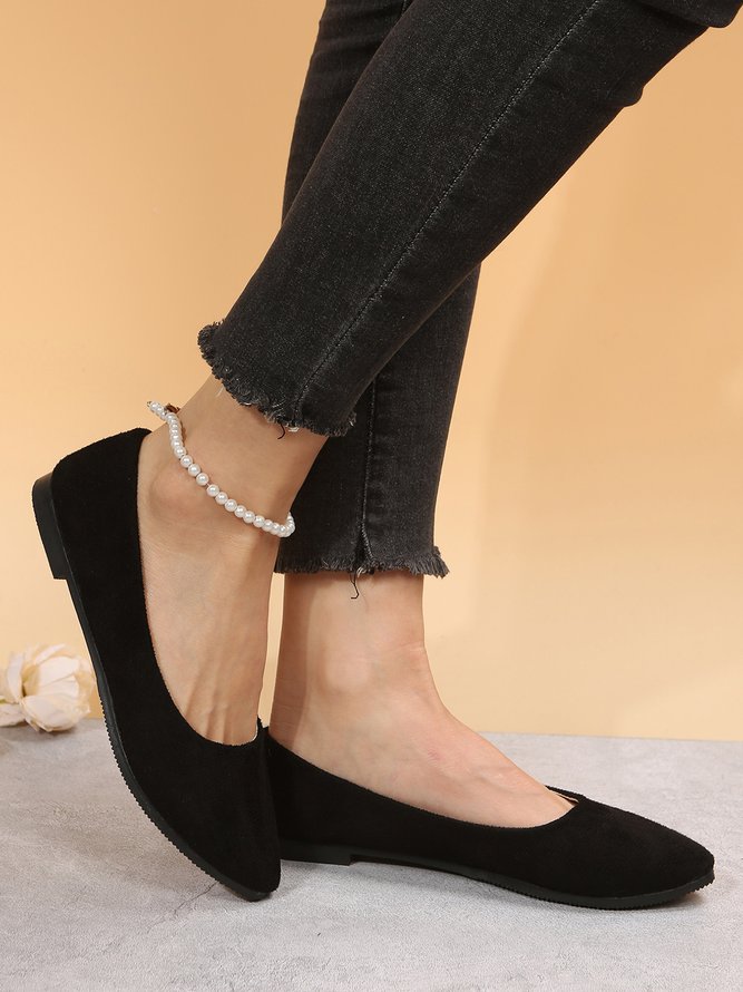 Simple Style Plain Color Faux Suede Flat Shallow Shoes