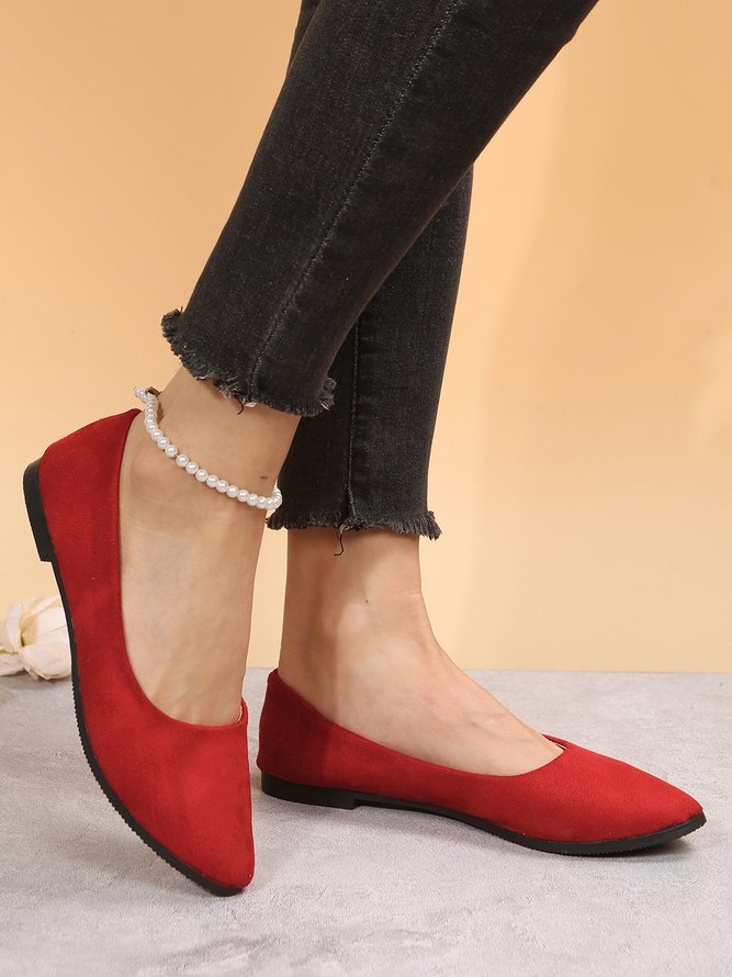 Simple Style Plain Color Faux Suede Flat Shallow Shoes