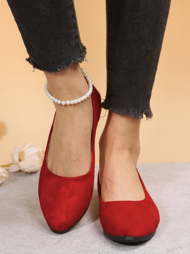 Simple Style Plain Color Faux Suede Flat Shallow Shoes