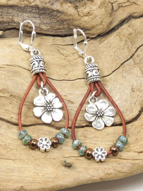 Ethnic Vintage Boho Floral Pattern Leather Earrings