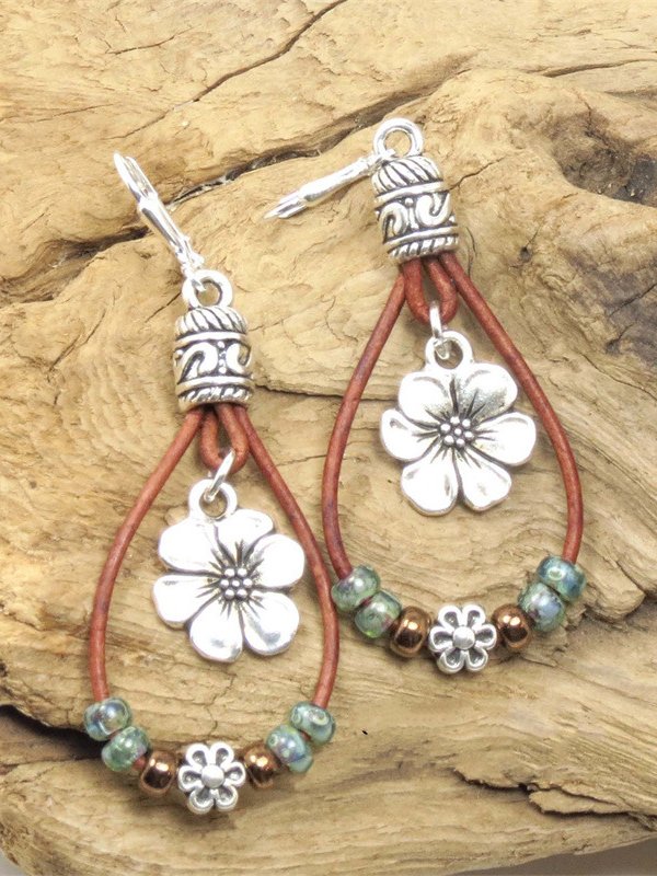 Ethnic Vintage Boho Floral Pattern Leather Earrings